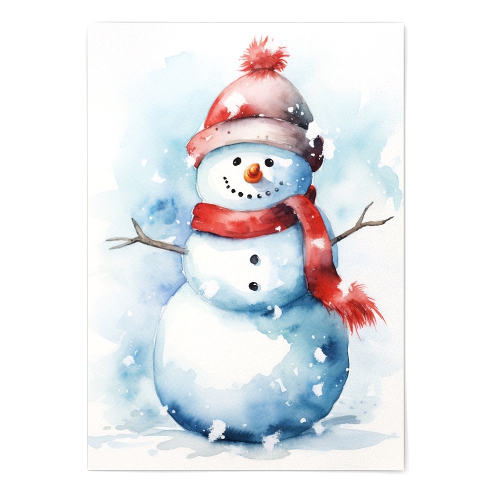 Watercolor Snowman Christmas Theme Wall Art Illustration Print Unframed - Picture 2 of 5